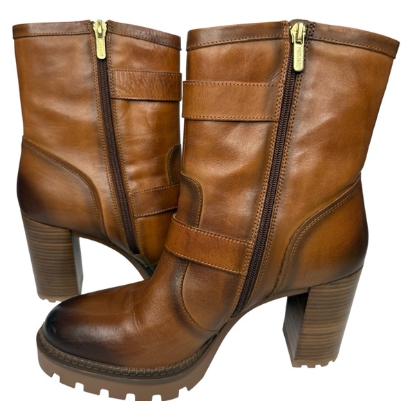 PIKOLINOS Cuero Lug Sole Block Heel Leather Boots Size 40 - Picture 4 of 14